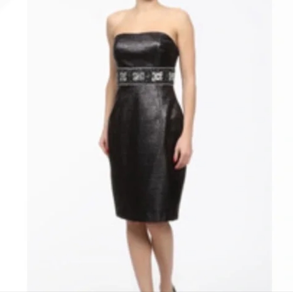 Strapless Black Cocktail Dress with Embellished Waist